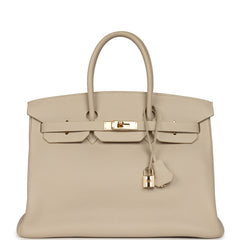 Vintage Hermes Birkin 35 Beige Rose Clemence Palladium Hardware