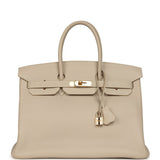 Vintage Hermes Birkin 35 Beige Rose Clemence Palladium Hardware - Thumbnail View 1