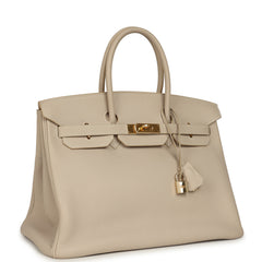 Vintage Hermes Birkin 35 Beige Rose Clemence Palladium Hardware
