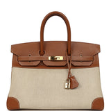 Vintage Hermes Birkin 35 Gold Courchevel and Gold-Ecru Toile H Canvas Gold Hardware - Thumbnail View 1
