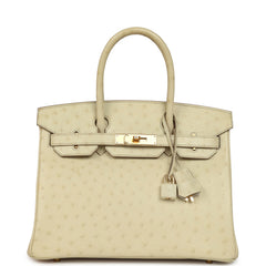 Pre-owned Hermes Birkin 30 Beton Ostrich Gold Hardware