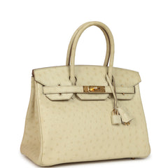 Pre-owned Hermes Birkin 30 Beton Ostrich Gold Hardware