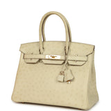 Pre-owned Hermes Birkin 30 Beton Ostrich Gold Hardware - Thumbnail View 5