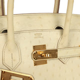 Pre-owned Hermes Birkin 30 Beton Ostrich Gold Hardware - Thumbnail View 7
