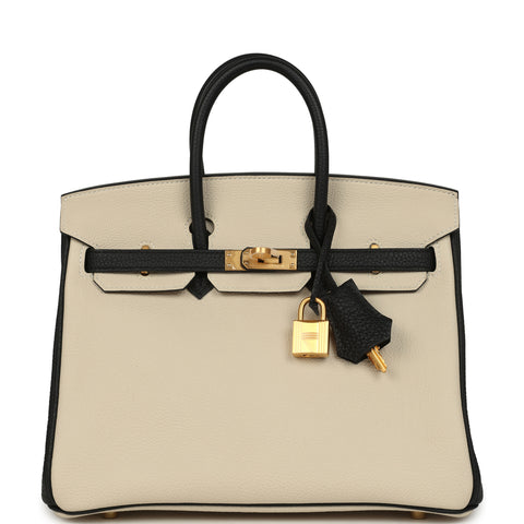 Hermes Special Order (HSS) Birkin 25 Craie and Black Togo Brushed Gold Hardware