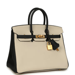 Hermes Special Order (HSS) Birkin 25 Craie and Black Togo Brushed Gold Hardware