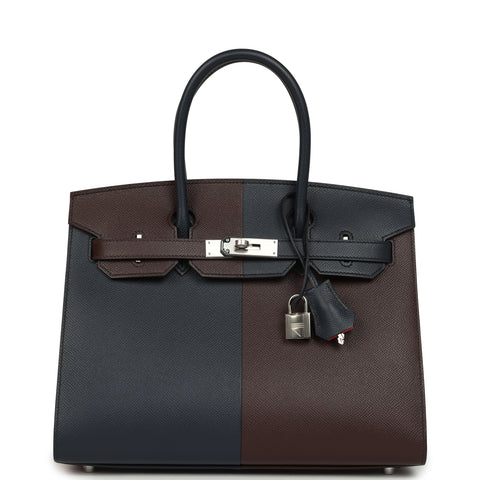 Hermes Casaque Birkin Sellier 30 Rouge Sellier and Bleu Indigo Epsom Palladium Hardware