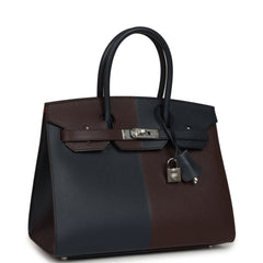 Hermes Casaque Birkin Sellier 30 Rouge Sellier and Bleu Indigo Epsom Palladium Hardware