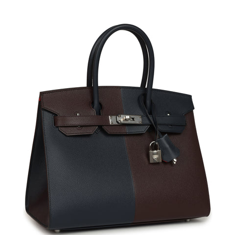 Hermes Casaque Birkin Sellier 30 Rouge Sellier and Bleu Indigo Epsom Palladium Hardware