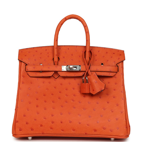 Hermes Birkin 25 Tangerine Ostrich Palladium Hardware