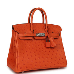 Hermes Birkin 25 Tangerine Ostrich Palladium Hardware