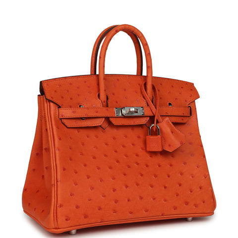 Hermes Birkin 25 Tangerine Ostrich Palladium Hardware
