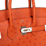 Hermes Birkin 25 Tangerine Ostrich Palladium Hardware - Thumbnail View 7