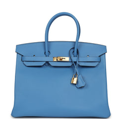 Pre-owned Hermes Birkin 35 Bleu Paradise Epsom Gold Hardware