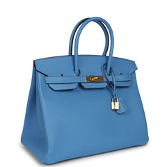 Pre-owned Hermes Birkin 35 Bleu Paradise Epsom Gold Hardware