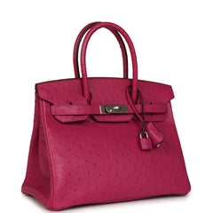 Pre-owned Hermes Birkin 30 Rose Poupre Ostrich Palladium Hardware