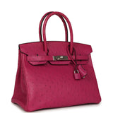 Pre-owned Hermes Birkin 30 Rose Poupre Ostrich Palladium Hardware - Thumbnail View 2