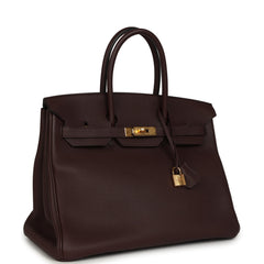 Pre-owned Hermes Birkin 35 Rouge Sellier Togo Gold Hardware