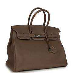 Pre-owned Hermes Birkin 35 Etoupe Togo Palladium Hardware
