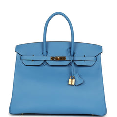 Pre-owned Hermes Birkin 35 Bleu Paradise Epsom Gold Hardware