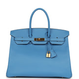 Pre-owned Hermes Birkin 35 Bleu Paradise Epsom Gold Hardware - Thumbnail View 1