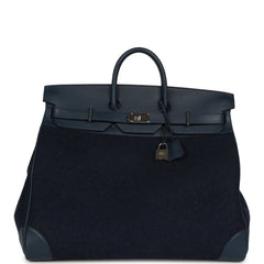 Pre-owned Hermes Birkin HAC 50 Bleu Nuit Toodoo Feutre Wool and Bleu De Malte Evercolor Palladium Hardware