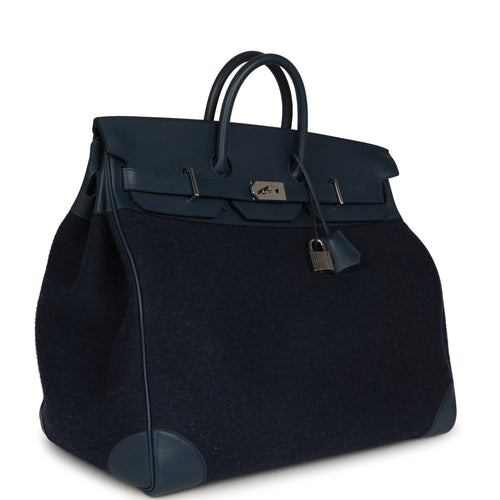 Pre-owned Hermes Birkin HAC 50 Bleu Nuit Toodoo Feutre Wool and Bleu De Malte Evercolor Palladium Hardware