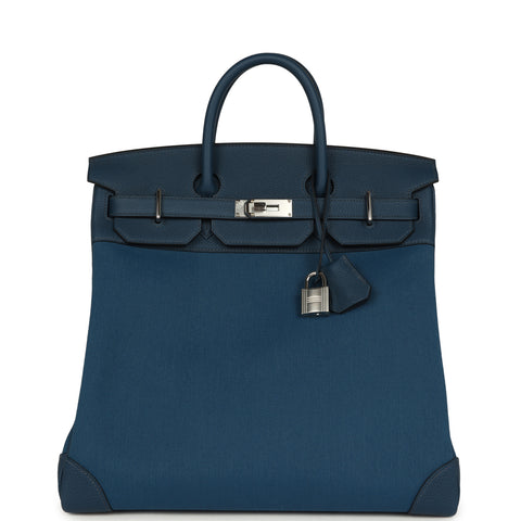 Hermes HAC Birkin 40 Bleu De Prusse Togo and Bleu Thalassa Militaire Canvas Palladium Hardware