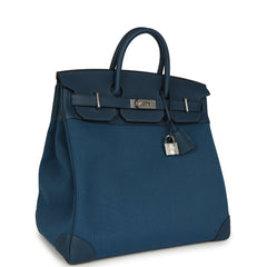 Hermes HAC Birkin 40 Bleu De Prusse Togo and Bleu Thalassa Militaire Canvas Palladium Hardware
