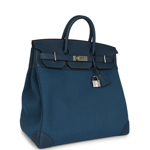 Hermes HAC Birkin 40 Bleu De Prusse Togo and Bleu Thalassa Militaire Canvas Palladium Hardware
