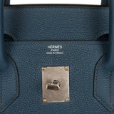 Hermes HAC Birkin 40 Bleu De Prusse Togo and Bleu Thalassa Militaire Canvas Palladium Hardware - Thumbnail View 7