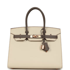 Hermes Special Order (HSS) Birkin Sellier 30 Craie and Gris Etain Epsom Rose Gold Hardware