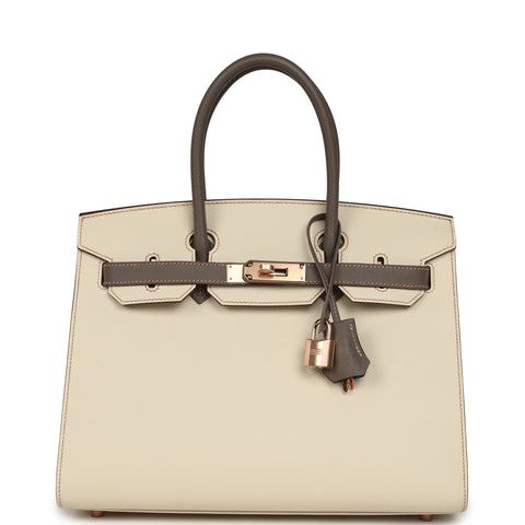 Hermes Special Order (HSS) Birkin Sellier 30 Craie and Gris Etain Epsom Rose Gold Hardware