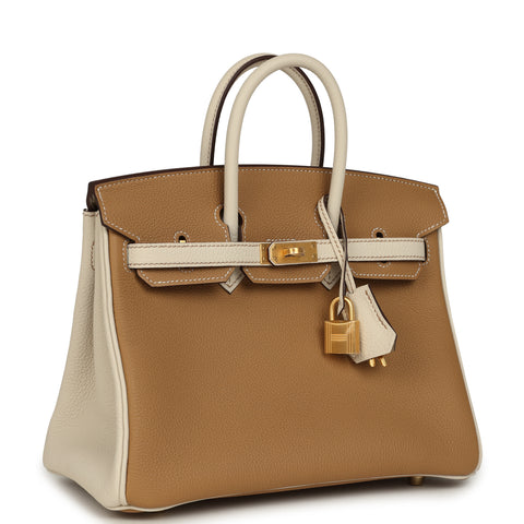 Hermes Special Order (HSS) Birkin 25 Biscuit and Craie Togo Brushed Gold Hardware