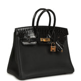 Pre-owned Hermes Birkin 25 Touch Black Togo and Shiny Niloticus Crocodile Touch Rose Gold Hardware - Thumbnail View 2