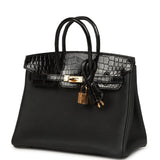 Pre-owned Hermes Birkin 25 Touch Black Togo and Shiny Niloticus Crocodile Touch Rose Gold Hardware - Thumbnail View 5