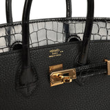 Pre-owned Hermes Birkin 25 Touch Black Togo and Shiny Niloticus Crocodile Touch Rose Gold Hardware - Thumbnail View 7