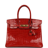 Pre-owned Hermes Birkin 30 Braise Shiny Niloticus Crocodile Gold Hardware - Thumbnail View 1