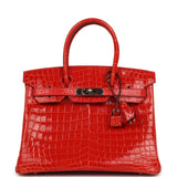 Pre-owned Hermes Birkin 30 Geranium Shiny Niloticus Crocodile Palladium Hardware - Thumbnail View 1
