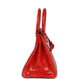 Pre-owned Hermes Birkin 30 Geranium Shiny Niloticus Crocodile Palladium Hardware - Thumbnail View 3