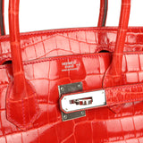 Pre-owned Hermes Birkin 30 Geranium Shiny Niloticus Crocodile Palladium Hardware - Thumbnail View 7