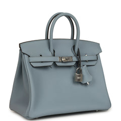 Hermes Birkin 25 Bleu Lin Swift Palladium Hardware