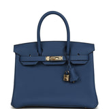 Hermes Birkin 30 Bleu Tie Togo Permabrass Hardware - Thumbnail View 1