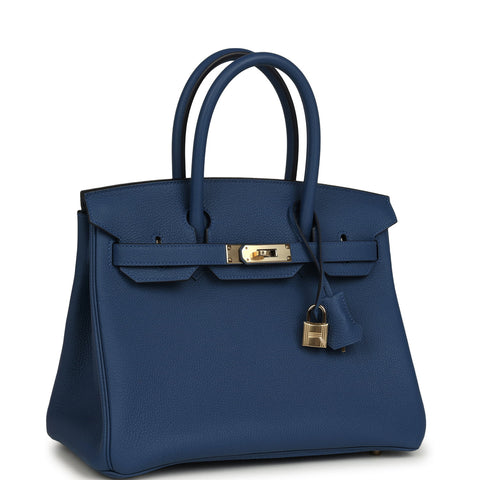 Hermes Birkin 30 Bleu Tie Togo Permabrass Hardware