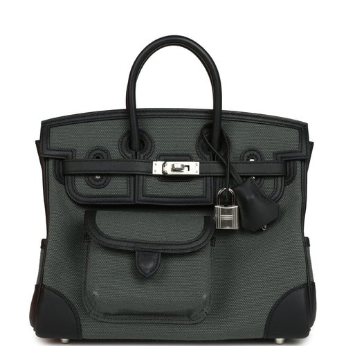 Hermes Birkin 25 Cargo Vert Mangrove Toile Goeland and Black Swift Palladium Hardware