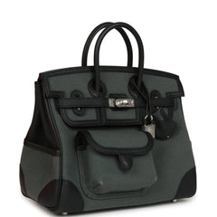 Hermes Birkin 25 Cargo Vert Mangrove Toile Goeland and Black Swift Palladium Hardware