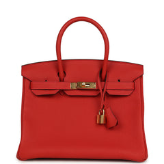 Pre-owned Hermes Birkin 30 Vermillon Togo Gold Hardware