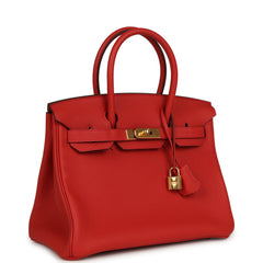 Pre-owned Hermes Birkin 30 Vermillon Togo Gold Hardware