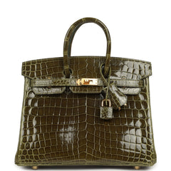 Hermes Birkin 25 Vert Veronese Shiny Niloticus Crocodile Gold Hardware