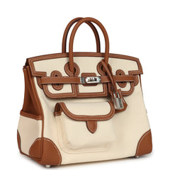 Hermes Birkin 25 Cargo Ecru Toile Goeland and Gold Swift Palladium Hardware